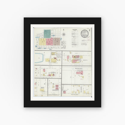 Old map wall art mockup — black gallery frame with white mat — Sanborn Fire Insurance Map from Highland, Madison County, Illinois (1894), Sheet #0001