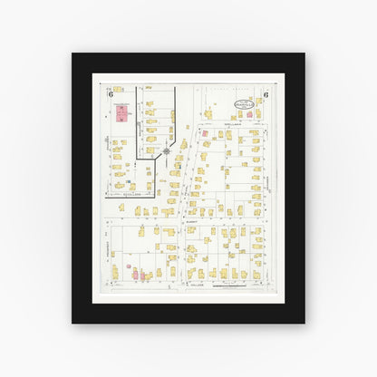 Old map wall art mockup — black gallery frame with white mat — Sanborn Fire Insurance Map from Granville, Licking County, Ohio (1926), Sheet #0006