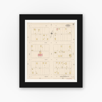 Old map wall art mockup — black gallery frame with white mat — Sanborn Fire Insurance Map from Escondido, San Diego County, California (1911), Sheet #0009