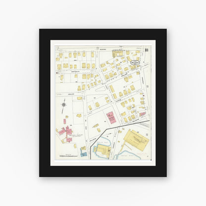 Old map wall art mockup — black gallery frame with white mat — Sanborn Fire Insurance Map from Waltham, Middlesex County, Massachusetts (1911), Sheet #0018