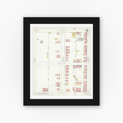 Old map wall art mockup — black gallery frame with white mat — Sanborn Fire Insurance Map from Columbia, Lancaster County, Pennsylvania (1909), Sheet #0011