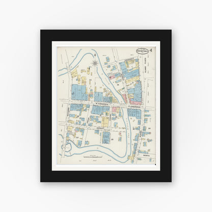 Old map wall art mockup — black gallery frame with white mat — Sanborn Fire Insurance Map from San Antonio, Bexar County, Texas (1888), Sheet #0004
