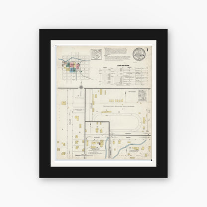 Old map wall art mockup — black gallery frame with white mat — Sanborn Fire Insurance Map from Jefferson, Ashtabula County, Ohio (1915) - Complete Map Set
