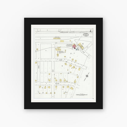 Old map wall art mockup — black gallery frame with white mat — Sanborn Fire Insurance Map from Italy, Ellis County, Texas (1921), Sheet #0004