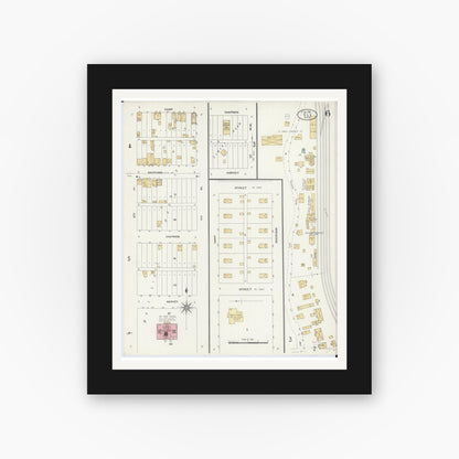 Old map wall art mockup — black gallery frame with white mat — Sanborn Fire Insurance Map from Ely, Saint Louis County, Minnesota (1906), Sheet #0006
