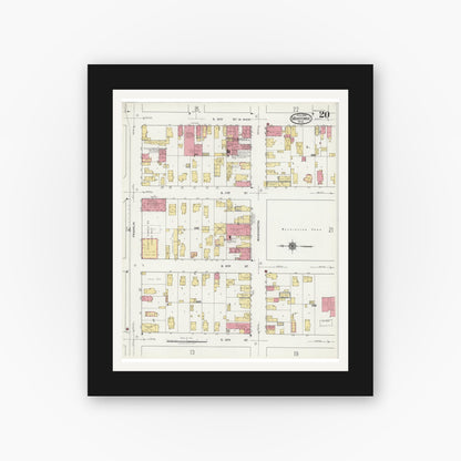 Old map wall art mockup — black gallery frame with white mat — Sanborn Fire Insurance Map from Manitowoc, Manitowoc County, Wisconsin (1919), Sheet #0020