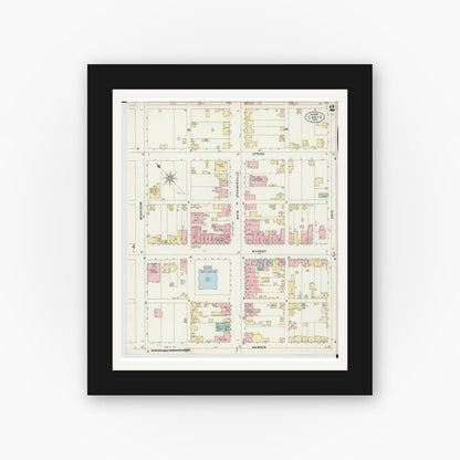 Old map wall art mockup — black gallery frame with white mat — Sanborn Fire Insurance Map from Cadiz, Harrison County, Ohio (1897), Sheet #0002