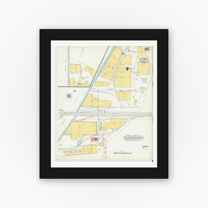 Old map wall art mockup — black gallery frame with white mat — Sanborn Fire Insurance Map from Everett, Middlesex County, Massachusetts (1903), Sheet #0035