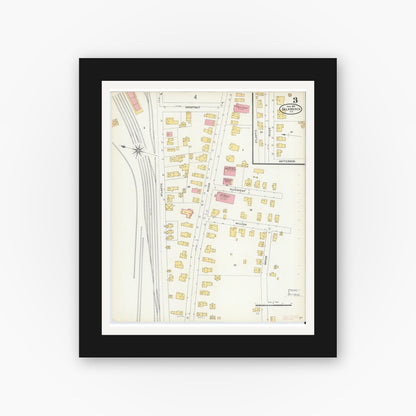 Old map wall art mockup — black gallery frame with white mat — Sanborn Fire Insurance Map from Salamanca, Cattaraugus County, New York (1904), Sheet #0003