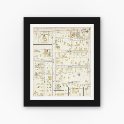 Old map wall art mockup — black gallery frame with white mat — Sanborn Fire Insurance Map from Stoneham, Middlesex County, Massachusetts (1887), Sheet #0005