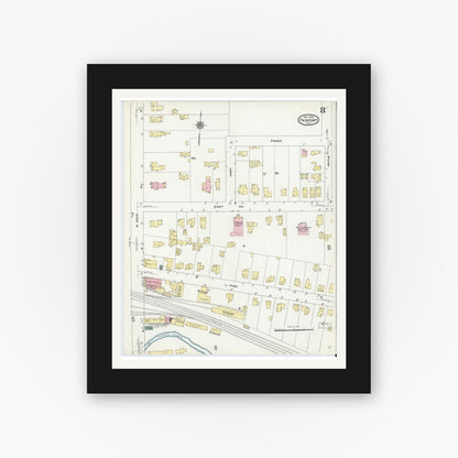 Old map wall art mockup — black gallery frame with white mat — Sanborn Fire Insurance Map from Fairport, Monroe County, New York (1909), Sheet #0008