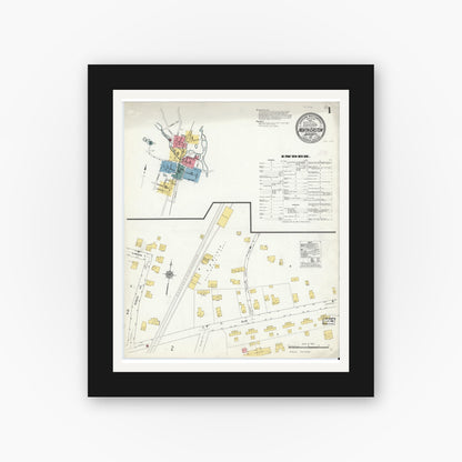 Old map wall art mockup — black gallery frame with white mat — Sanborn Fire Insurance Map from North Easton, Bristol County, Massachusetts (1911) - Complete Map Set