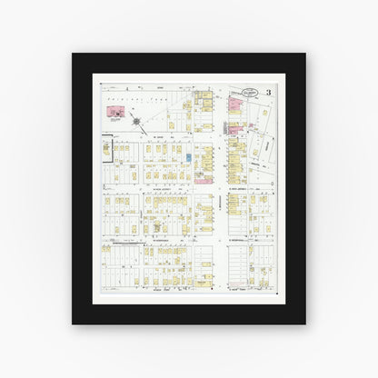 Old map wall art mockup — black gallery frame with white mat — Sanborn Fire Insurance Map from Gilbert, Saint Louis County, Minnesota (1921), Sheet #0003