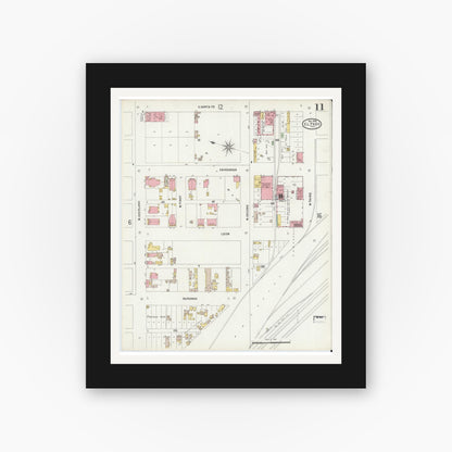 Old map wall art mockup — black gallery frame with white mat — Sanborn Fire Insurance Map from El Paso, El Paso County, Texas (1898), Sheet #0011