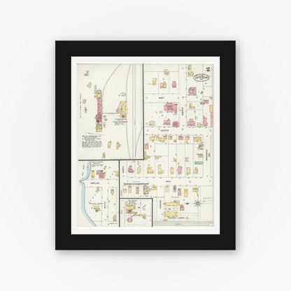 Old map wall art mockup — black gallery frame with white mat — Sanborn Fire Insurance Map from Jefferson, Jefferson County, Wisconsin (1898), Sheet #0002