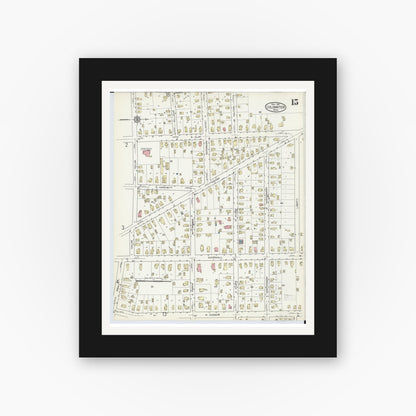 Old map wall art mockup — black gallery frame with white mat — Sanborn Fire Insurance Map from Coldwater, Branch County, Michigan (1914), Sheet #0015