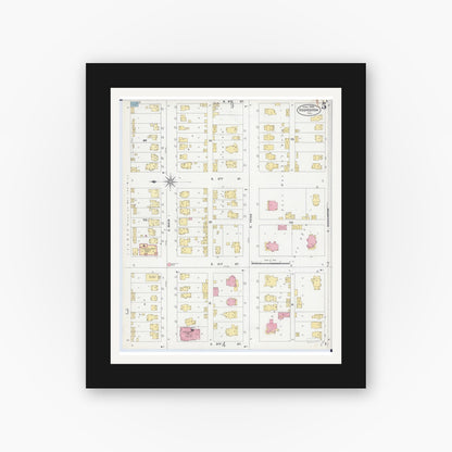 Old map wall art mockup — black gallery frame with white mat — Sanborn Fire Insurance Map from Hoopeston, Vermilion County, Illinois (1906), Sheet #0005