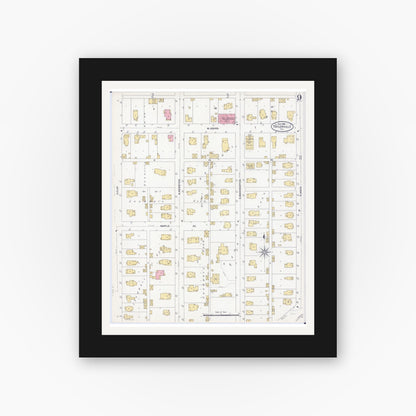 Old map wall art mockup — black gallery frame with white mat — Sanborn Fire Insurance Map from Taylorville, Christian County, Illinois (1906), Sheet #0009