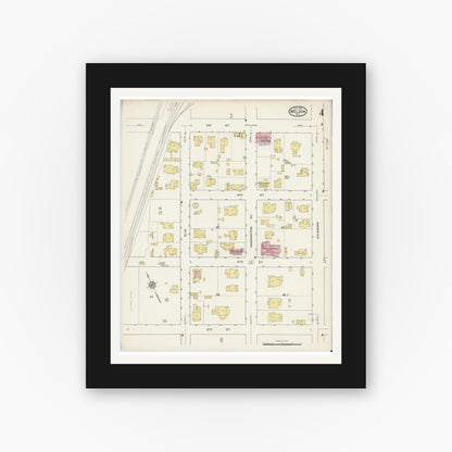 Old map wall art mockup — black gallery frame with white mat — Sanborn Fire Insurance Map from Weldon, Halifax County, North Carolina (1915), Sheet #0004