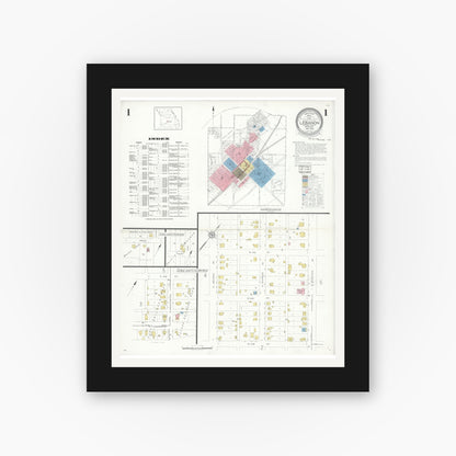 Old map wall art mockup — black gallery frame with white mat — Sanborn Fire Insurance Map from Lebanon, Laclede County, Missouri (1932) - Complete Map Set