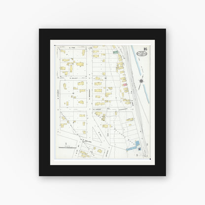 Old map wall art mockup — black gallery frame with white mat — Sanborn Fire Insurance Map from Stillwater, Washington County, Minnesota (1910), Sheet #0016