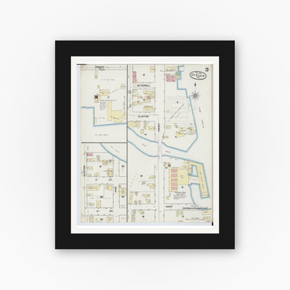 Old map wall art mockup — black gallery frame with white mat — Sanborn Fire Insurance Map from Saint Clair, Saint Clair County, Michigan (1890), Sheet #0003