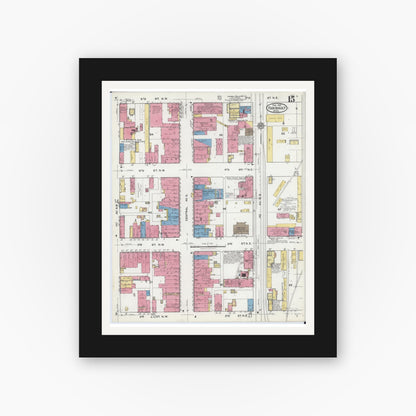 Old map wall art mockup — black gallery frame with white mat — Sanborn Fire Insurance Map from Faribault, Rice County, Minnesota (1921), Sheet #0015
