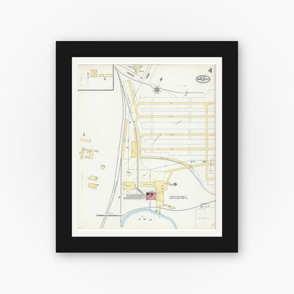 Old map wall art mockup — black gallery frame with white mat — Sanborn Fire Insurance Map from Iron River, Bayfield County, Wisconsin (1904), Sheet #0004