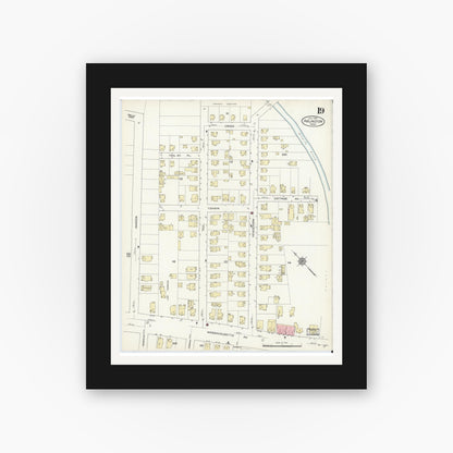 Old map wall art mockup — black gallery frame with white mat — Sanborn Fire Insurance Map from Arlington, Middlesex County, Massachusetts (1914), Sheet #0019