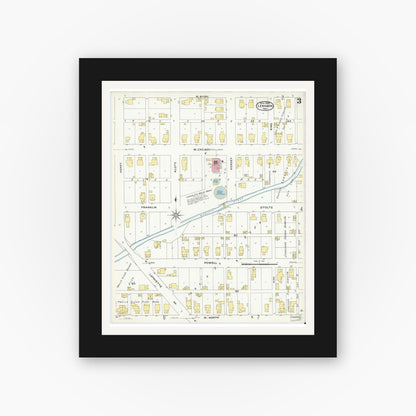 Old map wall art mockup — black gallery frame with white mat — Sanborn Fire Insurance Map from Lebanon, Boone County, Indiana (1909), Sheet #0003