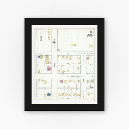 Old map wall art mockup — black gallery frame with white mat — Sanborn Fire Insurance Map from Graham, Young County, Texas (1920), Sheet #0006