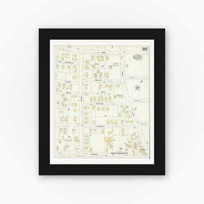 Old map wall art mockup — black gallery frame with white mat — Sanborn Fire Insurance Map from Malden, Middlesex County, Massachusetts (1897), Sheet #0022