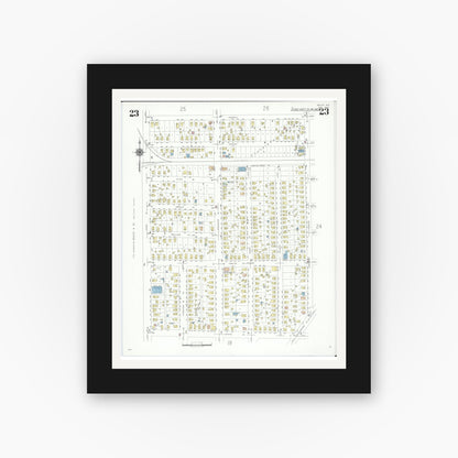 Old map wall art mockup — black gallery frame with white mat — Sanborn Fire Insurance Map from Beloit, Rock County, Wisconsin (1939), Sheet #0023
