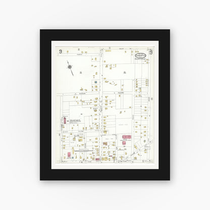Old map wall art mockup — black gallery frame with white mat — Sanborn Fire Insurance Map from Hammonton, Atlantic County, New Jersey (1923), Sheet #0009