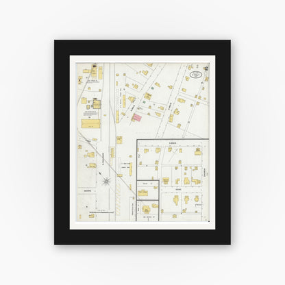 Old map wall art mockup — black gallery frame with white mat — Sanborn Fire Insurance Map from Italy, Ellis County, Texas (1899), Sheet #0002