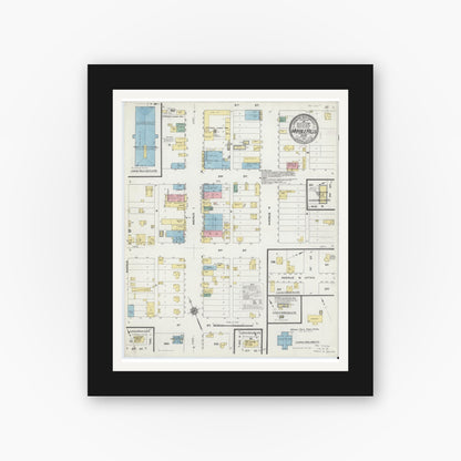 Old map wall art mockup — black gallery frame with white mat — Sanborn Fire Insurance Map from Marble Falls, Burnet County, Texas (1910), Sheet #0001