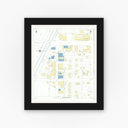 Old map wall art mockup — black gallery frame with white mat — Sanborn Fire Insurance Map from Belle Glade, Palm Beach County, Florida (1942), Sheet #0003