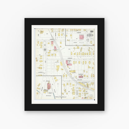 Old map wall art mockup — black gallery frame with white mat — Sanborn Fire Insurance Map from Kalamazoo, Kalamazoo County, Michigan (1902), Sheet #0029