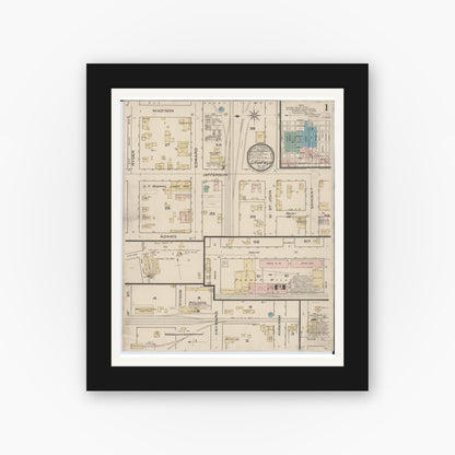 Old map wall art mockup — black gallery frame with white mat — Sanborn Fire Insurance Map from Litchfield, Montgomery County, Illinois (1886), Sheet #0001