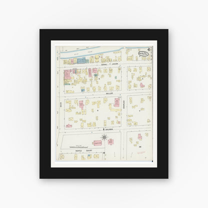 Old map wall art mockup — black gallery frame with white mat — Sanborn Fire Insurance Map from Newark, Wayne County, New York (1890), Sheet #0004