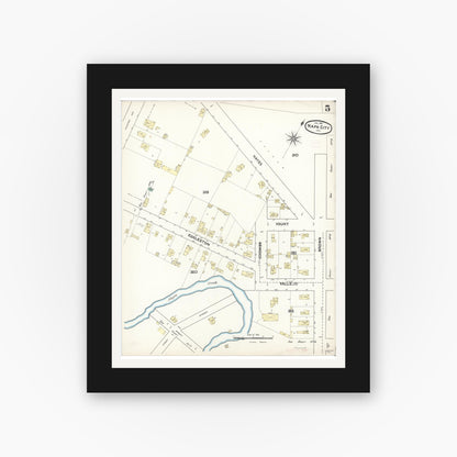 Old map wall art mockup — black gallery frame with white mat — Sanborn Fire Insurance Map from Napa, Napa County, California (1891), Sheet #0005