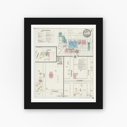 Old map wall art mockup — black gallery frame with white mat — Sanborn Fire Insurance Map from Van Wert, Van Wert County, Ohio (1890), Sheet #0001