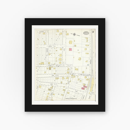Old map wall art mockup — black gallery frame with white mat — Sanborn Fire Insurance Map from Graham, Tazewell County, Virginia (1913), Sheet #0003