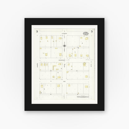 Old map wall art mockup — black gallery frame with white mat — Sanborn Fire Insurance Map from Tahoka, Lynn County, Texas (1925), Sheet #0003