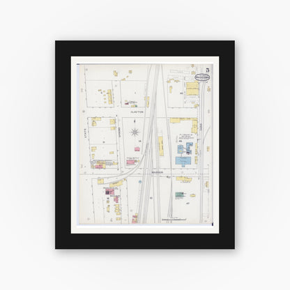 Old map wall art mockup — black gallery frame with white mat — Sanborn Fire Insurance Map from Waukegan, Lake County, Illinois (1894), Sheet #0005