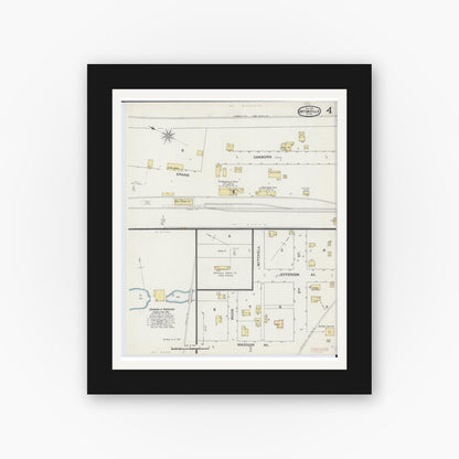 Old map wall art mockup — black gallery frame with white mat — Sanborn Fire Insurance Map from Ortonville, Big Stone County, Minnesota (1893), Sheet #0004