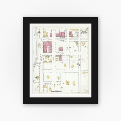 Old map wall art mockup — black gallery frame with white mat — Sanborn Fire Insurance Map from Dade City, Pasco County, Florida (1920), Sheet #0002