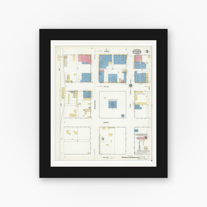 Old map wall art mockup — black gallery frame with white mat — Sanborn Fire Insurance Map from Seymour, Baylor County, Texas (1916), Sheet #0003