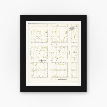 Old map wall art mockup — black gallery frame with white mat — Sanborn Fire Insurance Map from Mapleton, Monona County, Iowa (1915), Sheet #0003