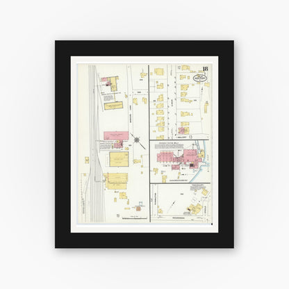 Old map wall art mockup — black gallery frame with white mat — Sanborn Fire Insurance Map from High Point, Guilford County, North Carolina (1911), Sheet #0018